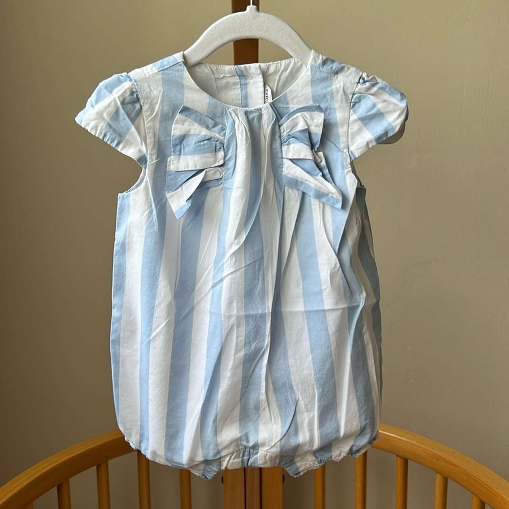 Janie and Jack striped romper with bow detail at front, size 12-18months